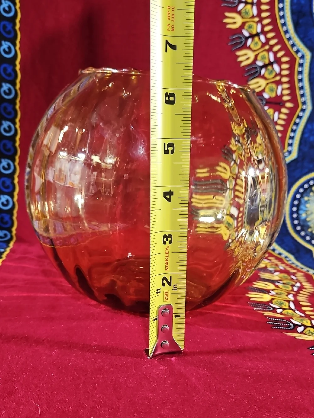 Italian Honey Amber Ribbed Optic Wide Mouth Vase Mid-Century Modern